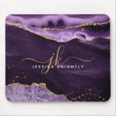 Modernes Lila Agate Gold Glitzer Script Monogram Mousepad (Vorne)