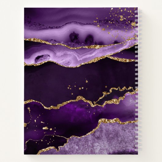 Modernes Lila Agate Gold Glitzer Script Monogram Notizblock (Rückseite)