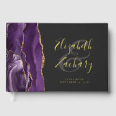 Modernes Lila Agate Gold Script Dark Gästebuch (Vorderseite)