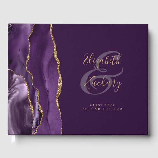 Modernes Lila Agate Gold Script Plum Gästebuch (Vorderseite)
