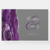 Modernes Lila Agate Silver Script grau Gästebuch (Vorderseite)