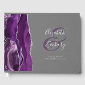 Modernes Lila Agate Silver Script grau Gästebuch (Vorderseite)