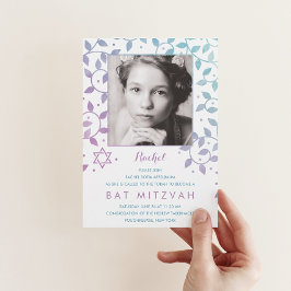 Modernes Lila + Aquamarines Foto Bat Mitzvah Einla Einladung