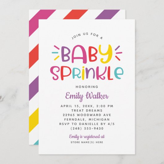 Modernes Lila Baby Sprinkle für Mädchendusche Einladung (Vorne/Hinten)