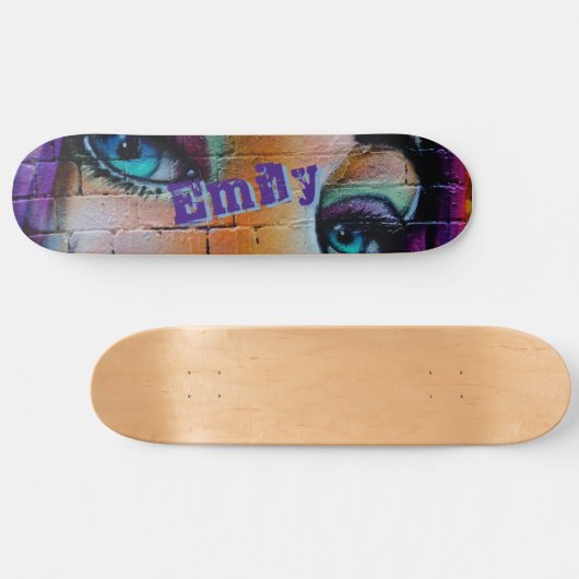 Modernes Lila Blue Graffiti Girl Custom Skateboard (Horizontal)