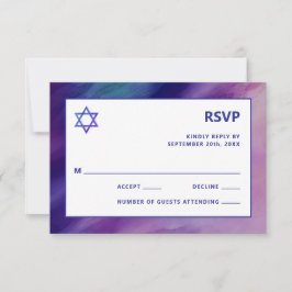 Modernes Lila Blue Star David Bar Mitzvah Hebrew RSVP Karte