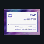 Modernes Lila Blue Star David Bar Mitzvah Hebrew RSVP Karte<br><div class="desc">Schöne religiöse jüdische Bar Mitzvah RSVP Karten. Modernes und dennoch elegantes Aquarelldesign in marineblau-lila Farben. White Star von David in mittleren modernen Drehbüchern. 'Wird an die TORAH als Bar Mitzvah gerufen'. Präfekt für den 13-jährigen Sohn, Junge. Einfach zu bearbeiten - einfach Ihre Informationen / Text hinzufügen.hebräischer Name und Kartenrückseite hat...</div>