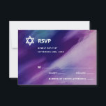Modernes Lila Blue Star David Bar Mitzvah Hebrew RSVP Karte<br><div class="desc">Schöne religiöse jüdische Bar Mitzvah RSVP Karten. Modernes und dennoch elegantes Aquarelldesign in marineblau-lila Farben. White Star von David in mittleren modernen Drehbüchern. 'Wird an die TORAH als Bar Mitzvah gerufen'. Präfekt für den 13-jährigen Sohn, Junge. Einfach zu bearbeiten - einfach Ihre Informationen / Text hinzufügen.hebräischer Name und Kartenrückseite hat...</div>