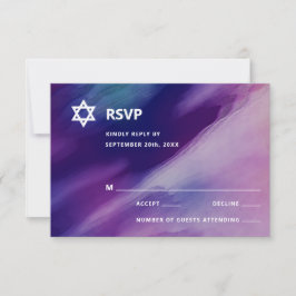 Modernes Lila Blue Star David Bar Mitzvah Hebrew RSVP Karte