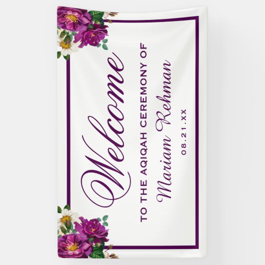 Modernes lila Blumenbaby-Mädchen Aqiqah Banner (Vertikal)