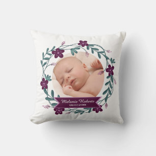 Modernes Lila Blumenkraut Baby Foto Keepake Kissen