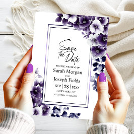 Modernes Lila Blumenmotiv Save the Date Einladung