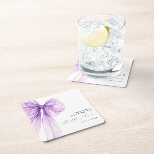 Modernes Lila Bow-Brautparty Rechteckiger Pappuntersetzer (Vor Ort)