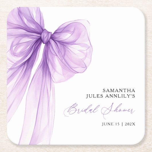 Modernes Lila Bow-Brautparty Rechteckiger Pappuntersetzer (Vorderseite)