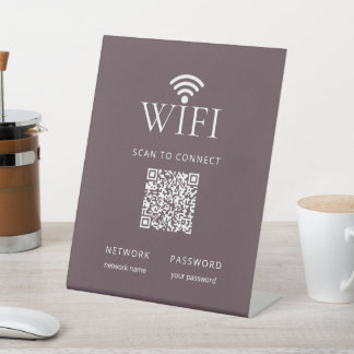 Modernes lila-braunes WLAN-Netzwerk-Passwort-QR-Co Sockelschild