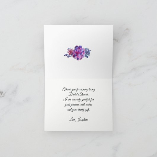Modernes Lila Brautparty mit Aquarellfarben Dankeskarte (Innenseite)