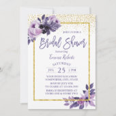 Modernes Lila Brautparty mit Blumengoldrahmen Einladung (Vorderseite)