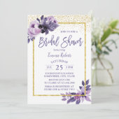 Modernes Lila Brautparty mit Blumengoldrahmen Einladung (Stehend Vorderseite)