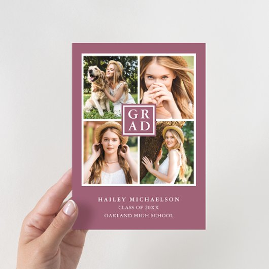 Modernes Lila Cassis Foto Collage Grad Party Einladung