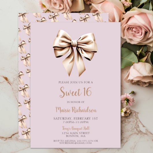Modernes, Lila Coquette Bow Sweet 16 Einladung