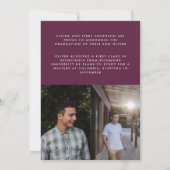 Modernes lila Drehbuch 3 Foto Stilvoller Abschluss Einladung (Rückseite)