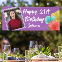 Modernes Lila Floral Happy 21. Geburtstag Foto