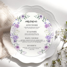 Modernes Lila Floral Lilac Wedding Round Flat Menu