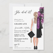 Modernes Lila Foto, das sie getan hat Abschluss Einladung (Vorderseite)