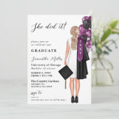 Modernes Lila Foto, das sie getan hat Abschluss Einladung (Stehend Vorderseite)