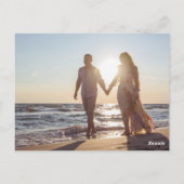 Modernes Lila Foto mit Pflaumenhochzeit rettet das Postkarte (Rückseite)