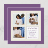 Modernes Lila Foto und Creme Save the Date (Vorne/Hinten)