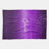 Modernes, Lila gebürstetes Metall mit Silver Monog Geschirrtuch (Horizontal)