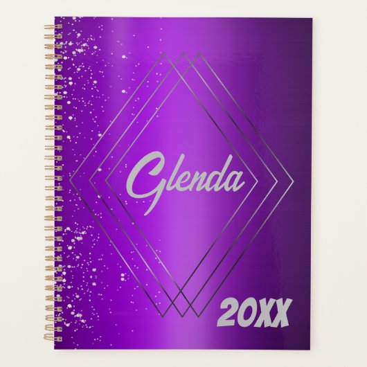 Modernes, Lila gebürstetes Metall mit Silver Monog Planer (Vorderseite)