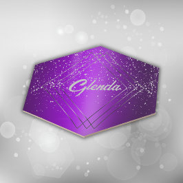 Modernes, Lila gebürstetes Metall mit Silver Monog Untersetzer