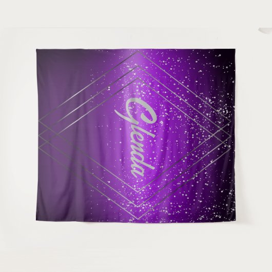 Modernes, Lila gebürstetes Metall mit Silver Monog Wandteppich (Vorderseite (Horizontal))