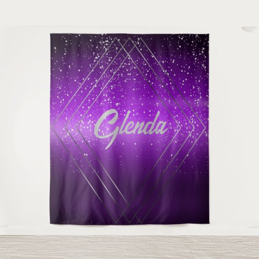 Modernes, Lila gebürstetes Metall mit Silver Monog Wandteppich (Vorderseite)