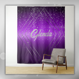 Modernes, Lila gebürstetes Metall mit Silver Monog Wandteppich