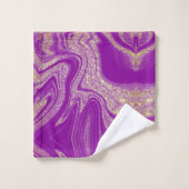 Modernes lila-gelbes abstraktes Marmormuster Badhandtuch Set (Waschlappen)