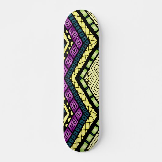 Modernes Lila-gelbes Tribal-Muster Skateboard (Vorne)
