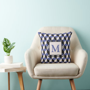 Modernes Lila geometrisches Mustermonogramm Kissen