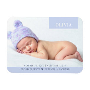 Modernes Lila Girl Baby Foto Birth Magnet