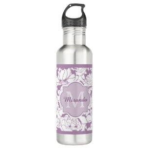 Modernes lila Girly mit Blumenmonogramm mit Namen Trinkflasche