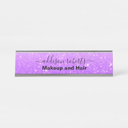 Modernes Lila Glitzer Business Desk Name Plate Schreibtischnamensplakette (Vorderseite )