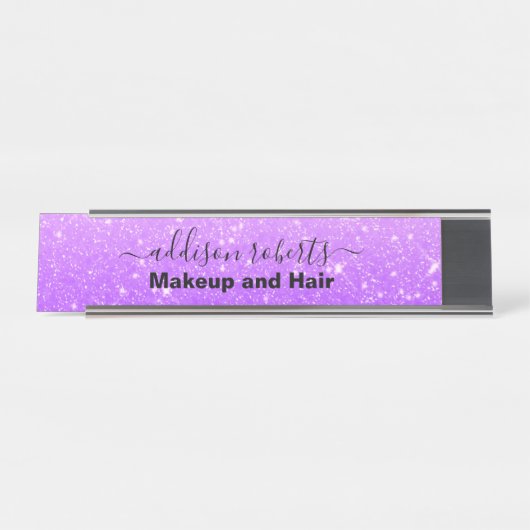 Modernes Lila Glitzer Business Desk Name Plate Schreibtischnamensplakette (Vorderseite )