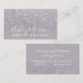 Modernes, lila Glitzer Ober-Haarschminken-Monogram Visitenkarte (Vorne/Hinten)