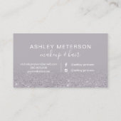 Modernes, lila Glitzer Ober-Haarschminken-Monogram Visitenkarte (Rückseite)
