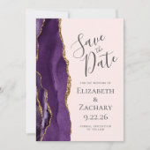 Modernes Lila Gold-Agate-Blush-Rosa Save the Date (Vorderseite)