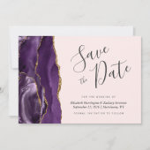 Modernes Lila Gold-Agate-Blush-Rosa Save the Date Einladung (Vorderseite)