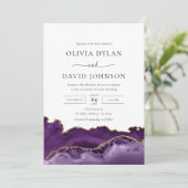 Modernes Lila Gold Agate Foto Einladung zur Hochze (Stehend Vorderseite)