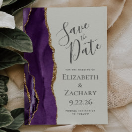 Modernes Lila Gold Agate Ivory Save the Date
